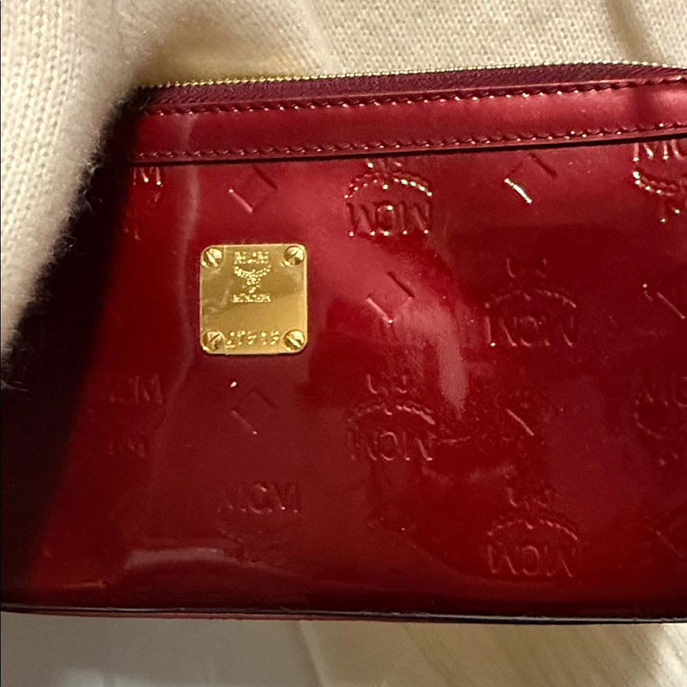 MCM Patent Leather Crossbody Bag in Burgundy with Gold Chain - Picture 2 of 5